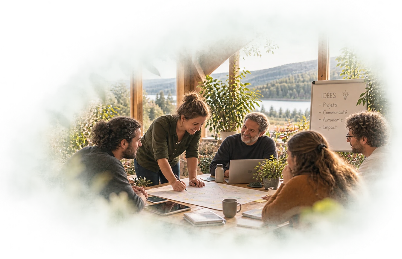 Des personnes réunies autour d’une table pour un atelier de travail collaboratif.